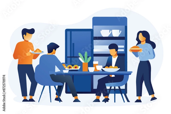 Obraz people having their food at office pantry vector illustration