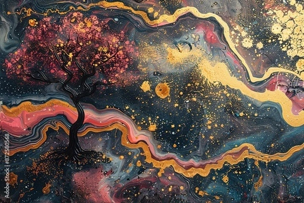 Fototapeta Artistic Flower Tree Plant Liquid Abstract Background with Generative AI