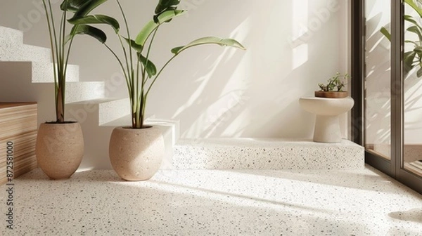 Obraz Subtle white terrazzo tile pattern with visible aggregate