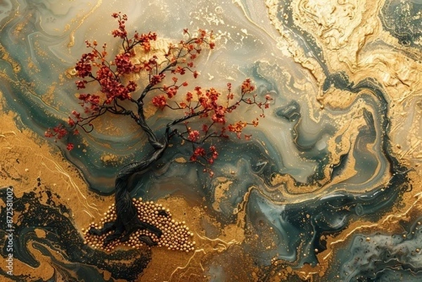 Fototapeta Artistic Flower Tree Plant Liquid Abstract Background with Generative AI
