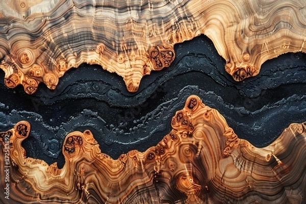 Fototapeta Maple Wood and Dark Liquid Texture Background With Generative AI