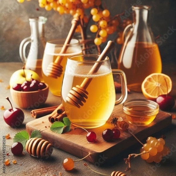 Fototapeta Sweet Yellow Honey Wine Meade Ready to Drink