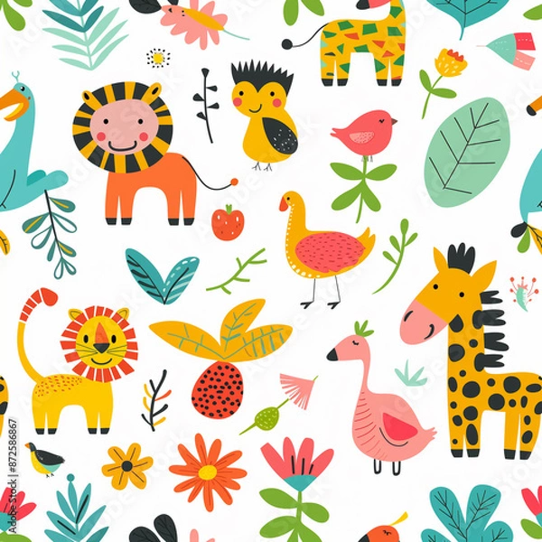 Fototapeta animal cartoons arranged in an uncluttered fashion