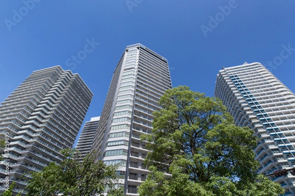 Fototapeta 横浜みなとみらいの高層ビルとマンション