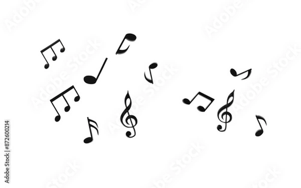 Fototapeta Cartoon stave and notes in the white background, 3d rendering.