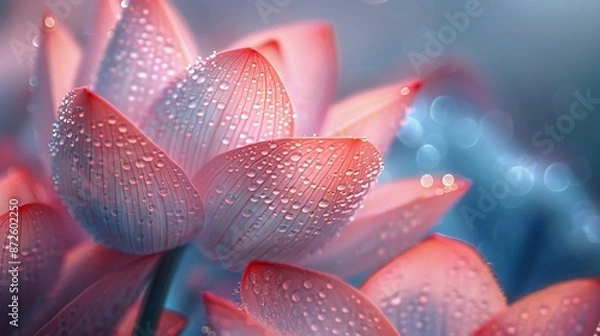 Fototapeta Minimalist X-ray close-up of a translucent view of lotus petals, soft gradient background, gentle dew drops, enhancing natural beauty, macro photography.