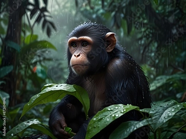 Fototapeta Arafed monkey with a wet face and a wet nose.