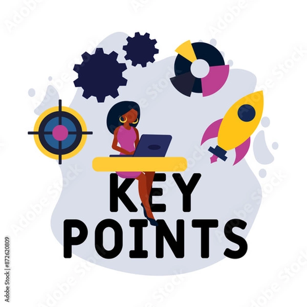 Fototapeta Key Points. Concept with keyword, people and icons. Flat vector illustration. Isolated on white.