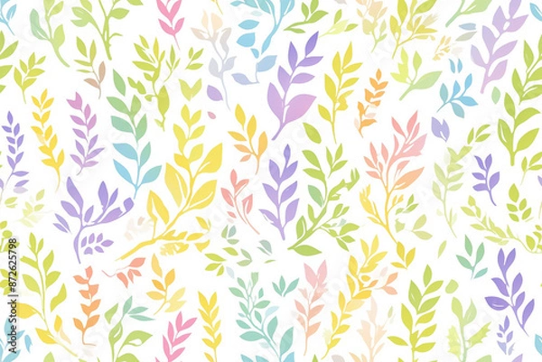 Fototapeta Seamless pattern with pastel-colored leaves on a white background, creating a light, airy design perfect for spring.