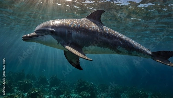 Fototapeta A poem inspired by the shimmering, iridescent skin of a rare colorful dolphin spotted in tropical waters ai_generated