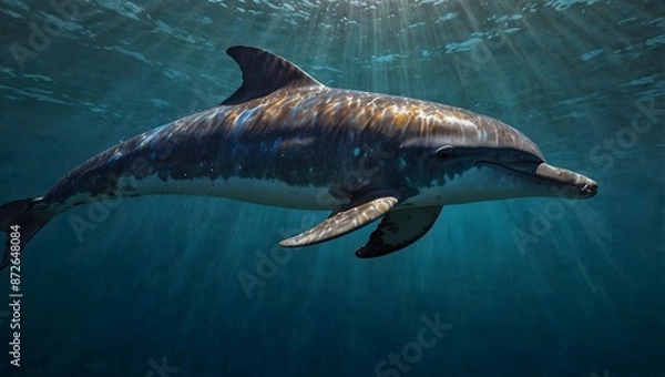 Fototapeta A poem inspired by the shimmering, iridescent skin of a rare colorful dolphin spotted in tropical waters ai_generated