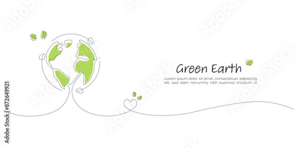 Fototapeta Recycle concept. The earth on the tree shape. Sustainable of Green ecology and environment concept. Line art style vector illustration.