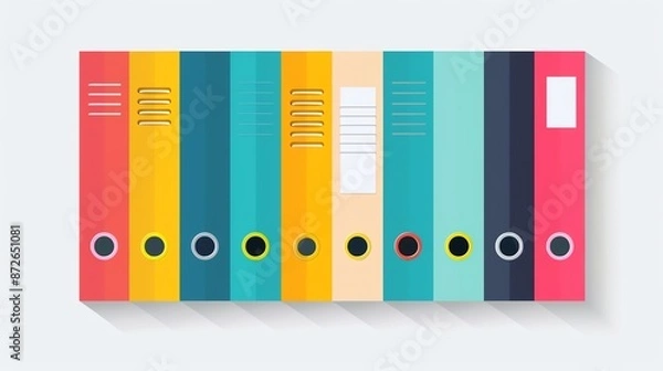 Fototapeta Binder clip clipart, primary colors, modern flat design, stationary element, isolated on white background