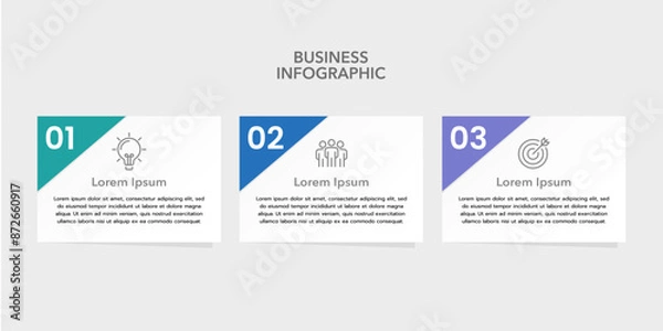 Fototapeta Business infographic template process with three element for presentation. marketing, planning, timeline and annual report. Vector illustration.