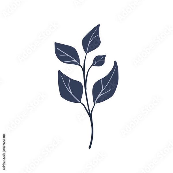 Fototapeta Folk plant. Simple blue branch. Cartoon autumn botany. Minimalist style. Flat isolated vector illustration