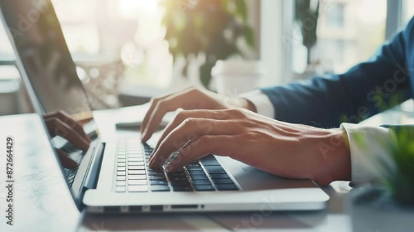 Fototapeta laptop to present to colleagues in a modern office,