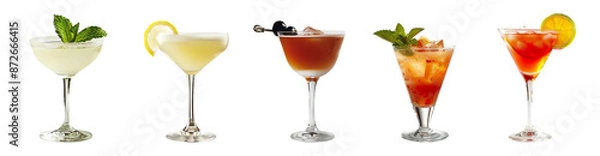 Fototapeta Alcohol Cocktail Mocktail. Many assorted different range types isolated on transparent background cutout png