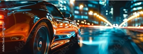 Fototapeta A car in a high speed motion blur on a highway 