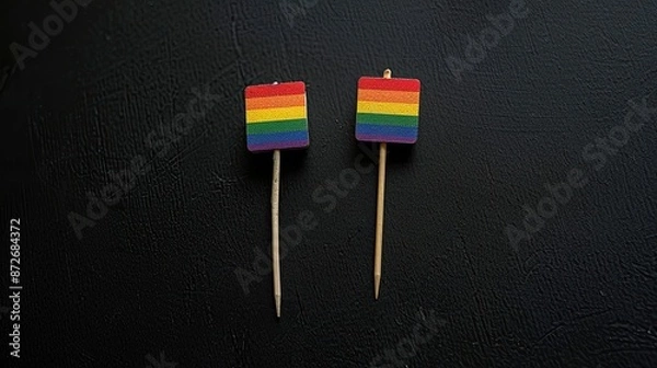 Obraz Two rainbow flags are on a black background