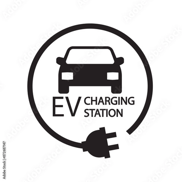 Fototapeta Electric vehicle charging station on white Vector