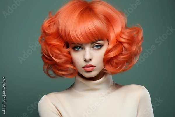 Fototapeta Young woman with a distinct and unconventional hairstyle, creating a one of a kind appearance