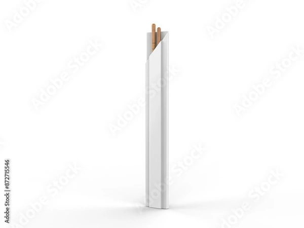 Fototapeta Round wooden Food Chopsticks with pack isolated on white background, 3d illustration.