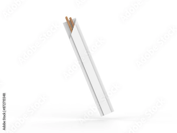 Fototapeta Round wooden Food Chopsticks with pack isolated on white background, 3d illustration.