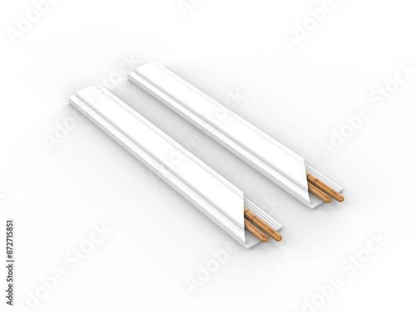 Fototapeta Round wooden Food Chopsticks with pack isolated on white background, 3d illustration.