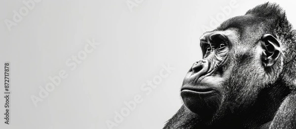 Fototapeta Black and white portrait of gorilla. Copy space image. Place for adding text or design