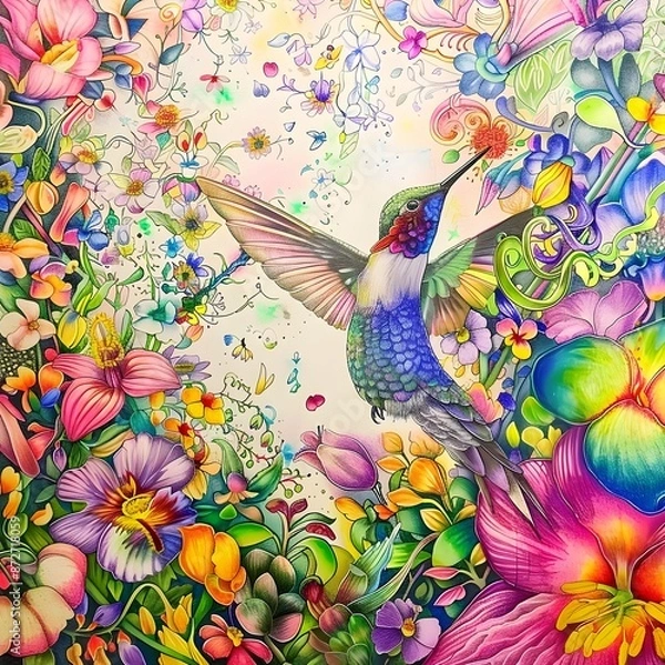 Obraz Vibrant Hummingbird Amidst Flourishing Botanical Landscape