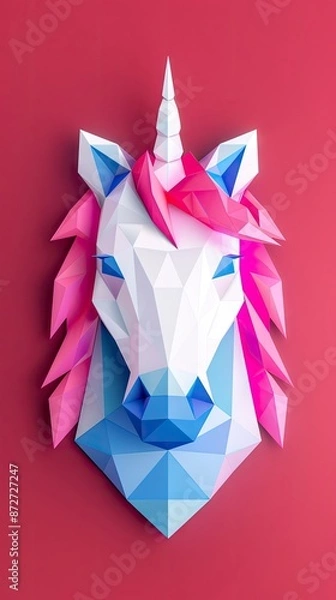 Fototapeta geometric shape unicorn in pink and blue gradient colour on pink background