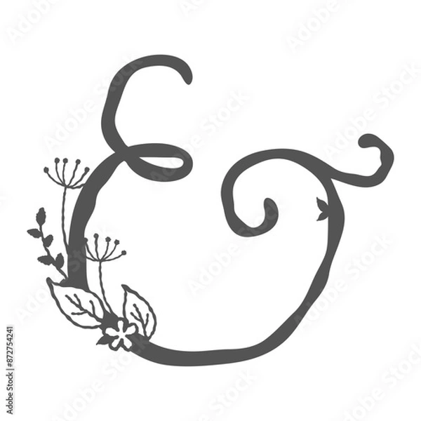 Fototapeta Floral decorative initial alphabet monogram design with flowers, twigs, and leaves in elegant capital word letter symbol sign &