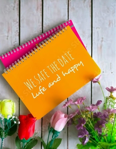 Fototapeta Greeting card with paper and flower