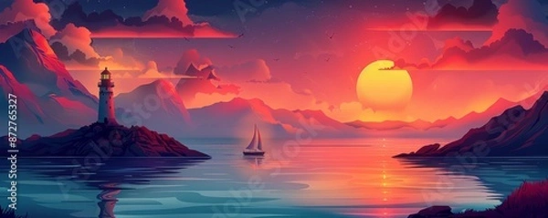 Obraz 島の端にある灯台