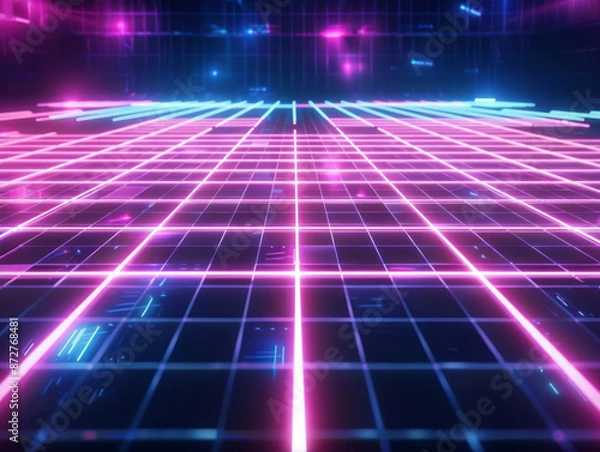 Fototapeta A dark background with neon and grid lines, creating an abstract digital space.