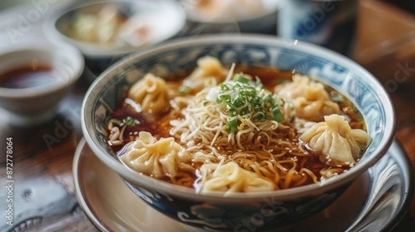 Fototapeta Chinese cuisine Tan Tan noodle soup with dumplings