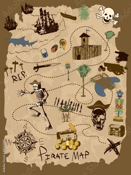Obraz Old World Pirate Map