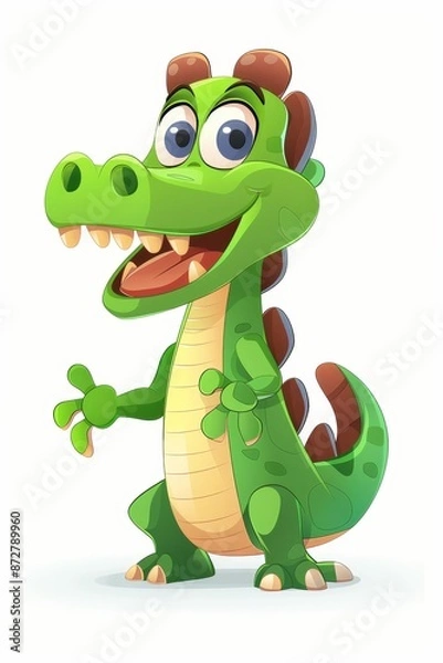 Obraz  A green alligator cartoon, sporting large, smiling eyes and wide-open arms