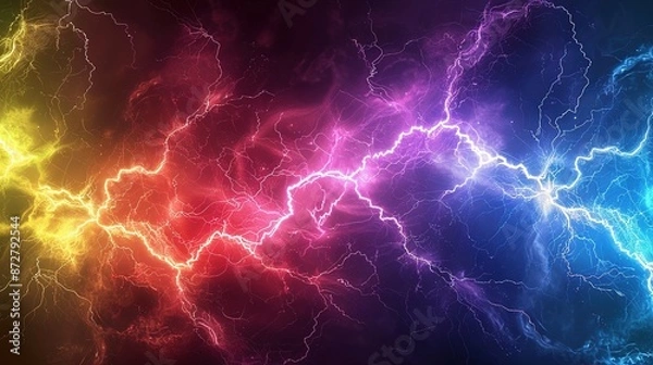 Fototapeta Vibrant Abstract Rainbow Lightning with Electric Light Effect on Black Background. High Resolution, Detailed Power and Energy Concept for Professional Use.