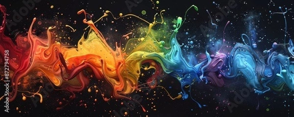 Obraz Vibrant abstract paint splash on black background in rainbow colors