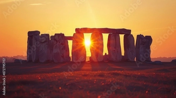 Fototapeta Ancient castle ruins at sunset with a panoramic view of rocky desert landscape and dramatic sky