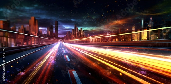 Fototapeta Light trails on the road
