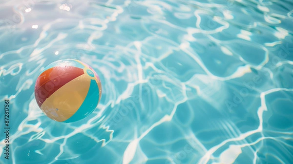 Obraz Summer holiday background with close-up to a colorful beach ball floating on luxury swimming pool and copy space