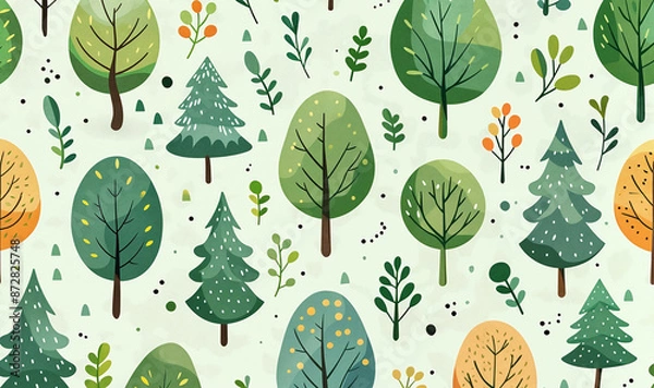Obraz abstract green trees wallpaper with forest foliage and pine trees and plants, light green and beige 