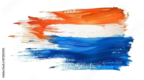 Fototapeta abstract netherlands flag in paint brush stroke, isolated on white background. oranje orange netherlands country flag