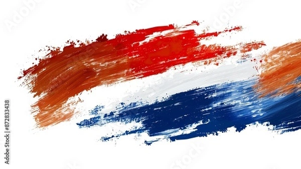Fototapeta abstract netherlands flag in paint brush stroke, isolated on white background. oranje orange netherlands country flag
