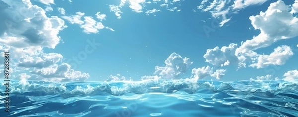 Obraz Blue Water Surface with Sky and Clouds Background