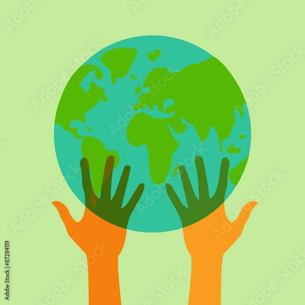 Fototapeta Stock flat icon globe and hands eps