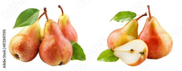 Fototapeta Set of pears, ripe pears on transparent background