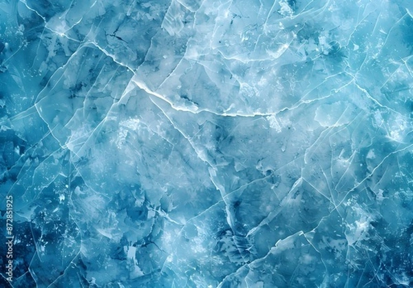 Fototapeta Blue Ice Texture Background With Cracks